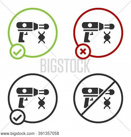 Black Transfer Liquid Gun In Biological Laborator Icon Isolated On White Background. Circle Button. 