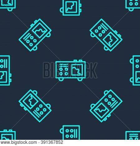 Green Line Spectrometer Icon Isolated Seamless Pattern On Blue Background. Vector