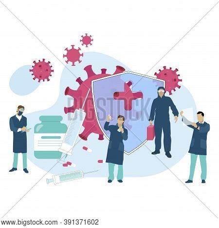 Vaccination Concept, Injection Syringe, Prevention Virus And Flu. Illustration Immunization, Doctor 