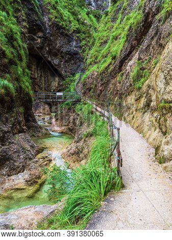 Walk In The Gorge Almbachklamm In The Berchtesgaden Alps, Germany.