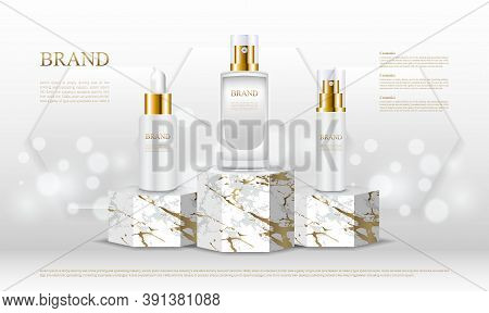 Luxury Hexagonal Shape Cosmetic Product Display Stand With White Background