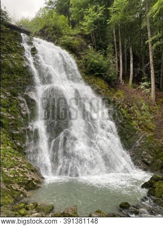 Giessbach Falls In The Eponymous Nature Park And Over Lake Brienz - Canton Of Bern, Switzerland