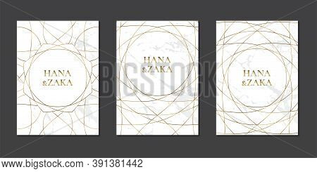 Wedding Invitation Card White Marble Texture With Gold Line Geometric Pattern
