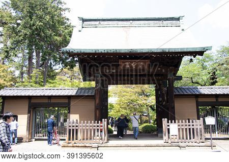 Tokyo, Japan - May 4, 2019 : Front Gate Of Gotokuji Temple That Located Near Tokyo, Japan