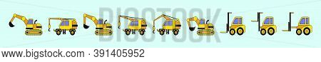 Mini Loader Flat Style. Commercial Vehicles. Special Equipment. Vector Illustration Isolated On Blue