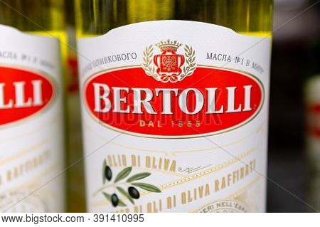 Tyumen, Russia-october 11, 2020: Bertolli Logo Olive Oil In Bottle Sell In Supermarket. Bertolli Is 