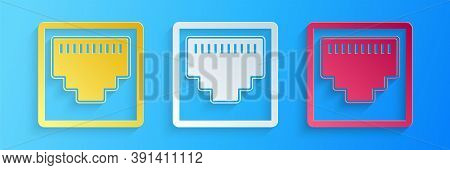 Paper Cut Network Port - Cable Socket Icon Isolated On Blue Background. Lan Port Icon. Ethernet Simp