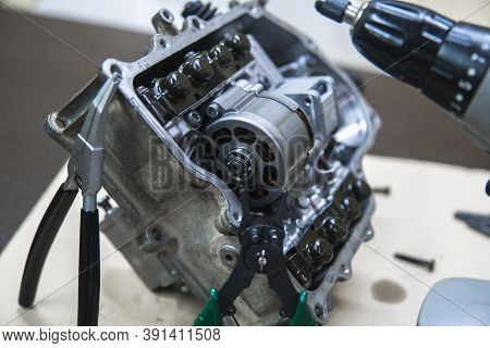 Part Of The Automotive Transmission Mechatronic For Dsg At Shallow Depth Of Field