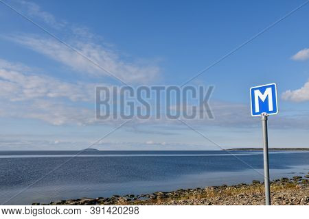 Passing Place With Road Sign By Seaside On The Island Oland In Sweden