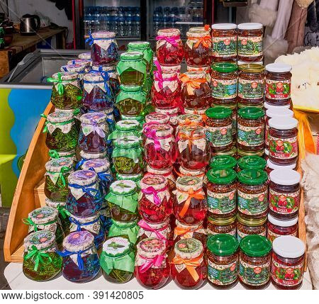 Yalta, Russia - October 25, 2020: Handmade Souvenirs Of The Mountain Crimea For Tourists. Small Beau