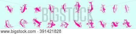 Set Of Zande Fish Cartoon Icon Design Template With Various Models. Vector Illustration Isolated On 