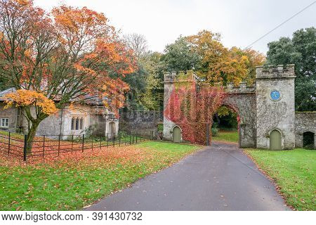 The Gatehouse At Stourhead Gardens Is Surrounded By The Autumn Colours