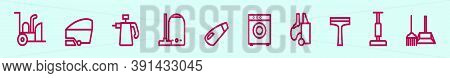 Set Of Cleaning Tools Cartoon Icon Design Template With Various Models. Vector Illustration Isolated