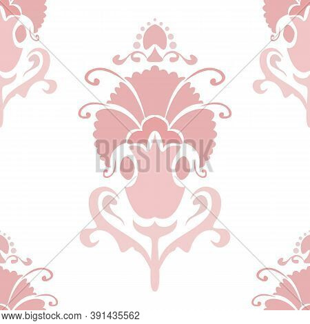 Vector Illustration. Damask Seamless Pattern Of Flowers. Pastel Brown Pattern On A White Background.
