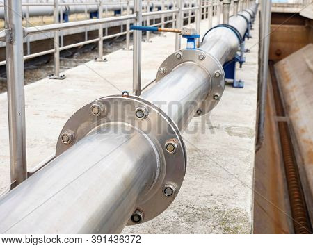 Stainless Piping For High Press Air, Wastewater Tank In Modern Industrial Wastewater  Treatment Plan