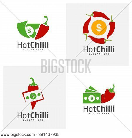 Set Of Money Chili Logo Design Vector Template, Red Chili Illustration, Symbol Icon