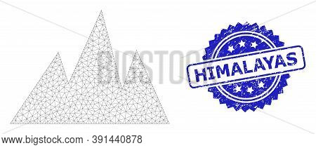 Himalayas Corroded Stamp And Vector Mountains Mesh Structure. Blue Stamp Seal Has Himalayas Text Ins