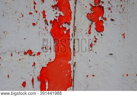 Background With Peelable Paint. Vintage Or Grungy Background From Red And Gray Paint. Conceptual Or 