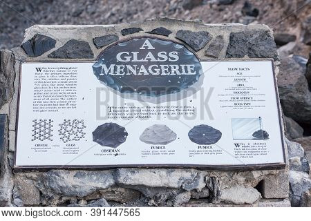Newberry National Monument, Oregon / Usa - August 17, 2014:  An Informational Sign For The Obsidian 