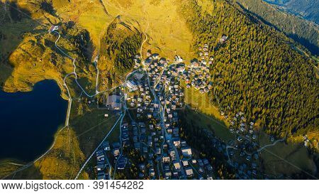 Village Of Bettmeralp In Switzerland From Above - Aerial View