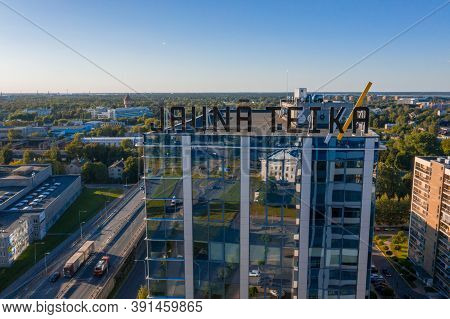Riga, Latvia. August 20, 2020. Aerial View Of Riga Above Jauna Teika New District By The Vef Castle.