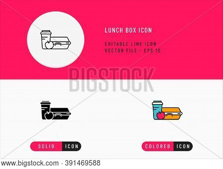 Lunch Box Icons Set Editable Stroke Vector Illustration. Home Food Bag Symbol. Icon Line Style On Is
