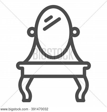 Table With Oval Mirror Line Icon, Furniture Concept, Dressing Table Sign On White Background, Dresse