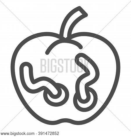 Apple With Worm Line Icon, Halloween Concept, Rotten Fruit Sign On White Background, Spoiled Wormy A