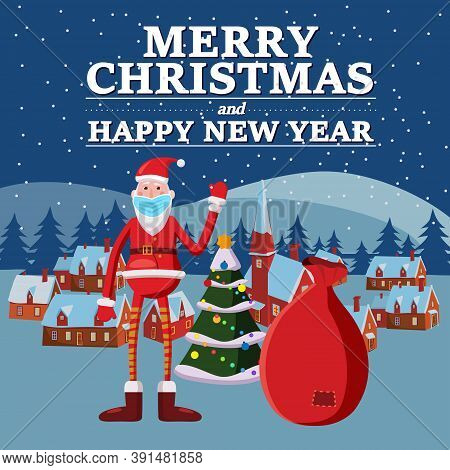 Santa Claus In Medical Mask Covid Protection. Social Distancing On Merry Christmas Holiday, Corona V