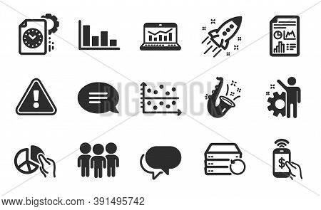 Dot Plot, Employee And Recovery Server Icons Simple Set. Talk Bubble, Jazz And Project Deadline Sign