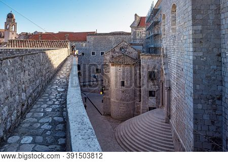 Dubrovnik, Croatia - Jun 20, 2020: Iconic Steps Leading To The Dominican Monastery In Dubrovnik Croa