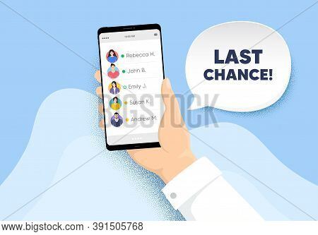 Last Chance Sale. Hand Hold Phone With Contacts List. Special Offer Price Sign. Advertising Discount