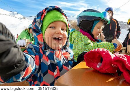Cute Adorable Happy Funny Caucasian Little Toddler Boy Enjoy Having Family Fun And Making Selfie Wit