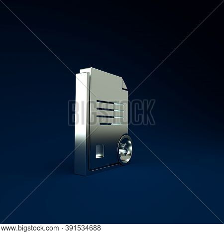 Silver Finance Document Icon Isolated On Blue Background. Paper Bank Document With Dollar Coin For I