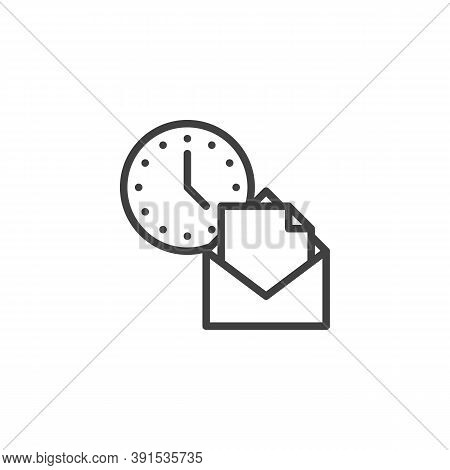 Clock And Newsletter Line Icon. Linear Style Sign For Mobile Concept And Web Design. Envelope Mail A