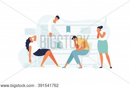 Tired Business People With Emotional Burnout. Overtime And Fatigue Vector Illustration
