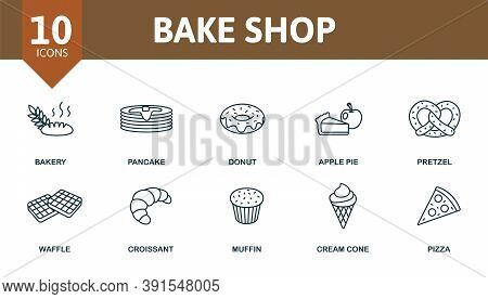 Bake Shop Icon Set. Collection Contain Cotta, Gingerbread, House, Bread, Cupcake, Confectionery, Ove