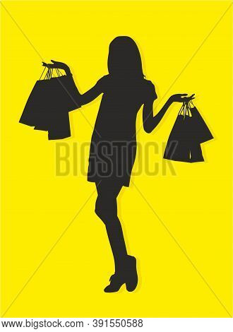 Silhouette Of Woman With Shopping Bags - Illustration