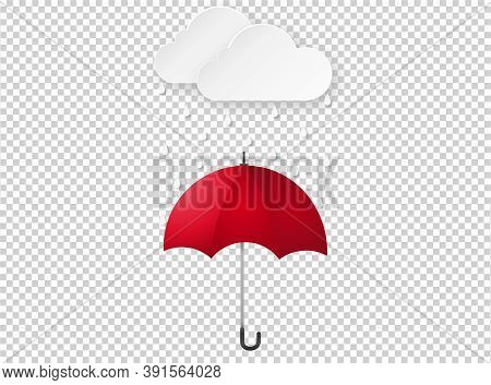 Cloud Rain Drop On Red Umbrella Isolate On Png Or Transparent  Background, Rain Season, Cloudy Day,w