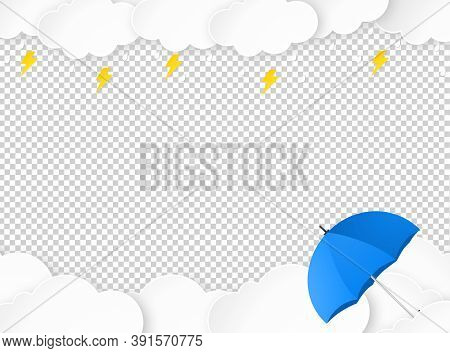 Cloud Rain With Umbrella, Thunderbolt  Isolate On Png Or Transparent, Clear Sky With Cloud, Rain Sea