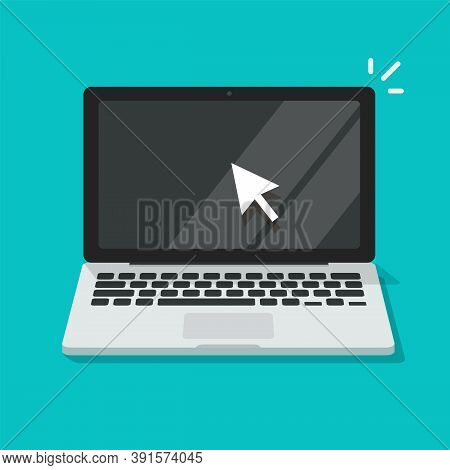 Computer Screen With Pointer Mouse Arrow Icon Vector Flat Cartoon Illustration, Notebook Or Laptop P