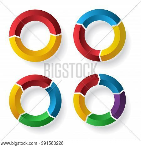 Set Of Four Circle Charts On White Background. Bar Counter Set With Circle Elements With Shadow