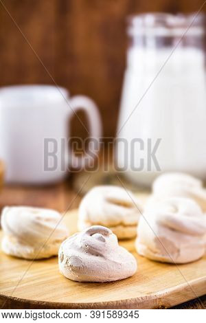 Breakfast Or Afternoon Snack. Homemade Cookies Called Sighs Or Meringue