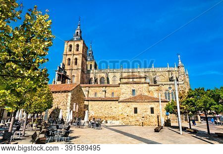 The Santa Maria Cathedral Of Astorga In Spain On The Camino De Santiago