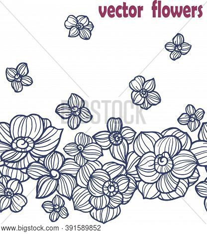 Abstract Flower And Leaf Vector Pattern. Trendy Vintage Style. Ideal For Fabrics, Gift Wrapping Pape