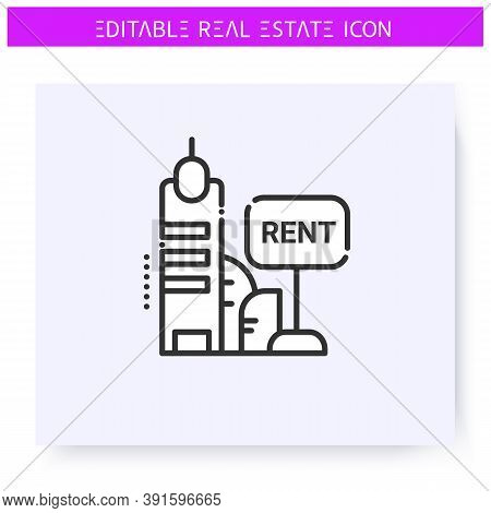 Rent Building Line Icon. Rent An Office Or Apartment In A Modern Skyscraper.real Estate Agency, Hous