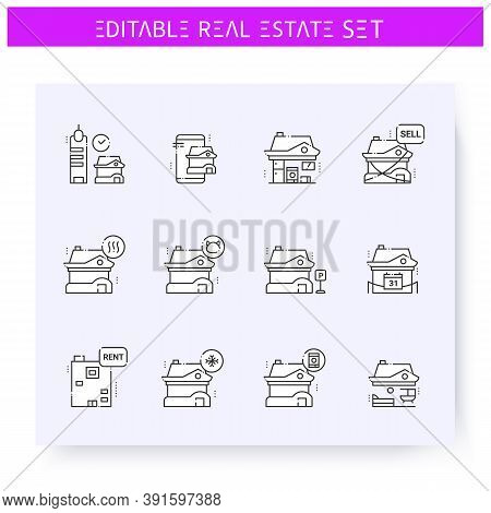 Real Estate Concept Line Icons Set. Selling, Choosing, Parking And More. Real Estate, Housing Busine