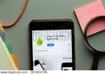 New York, Usa - 26 October 2020: Armut Mobile App Logo On Phone Screen Close Up, Illustrative Editor