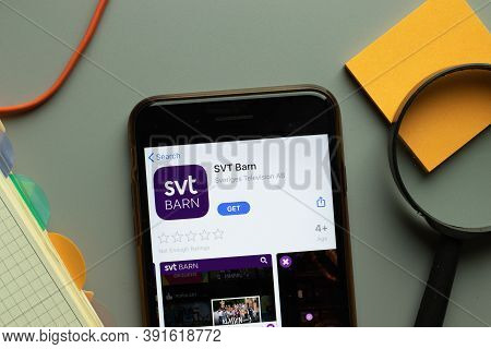 New York, Usa - 26 October 2020: Svt Barn Mobile App Logo On Phone Screen Close Up, Illustrative Edi