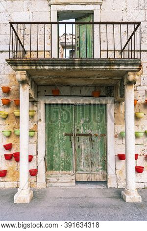 Beautiful Facade Of Old Building In Sutivan Town, Brac Island, Croatia.